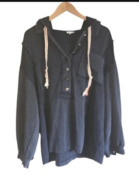 POL Nightspell Henley Hoodie Washed  Out Black Large